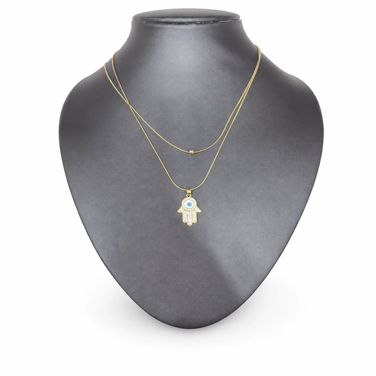 Gold Hamsa Evil Eye Layered Necklace — view 1
