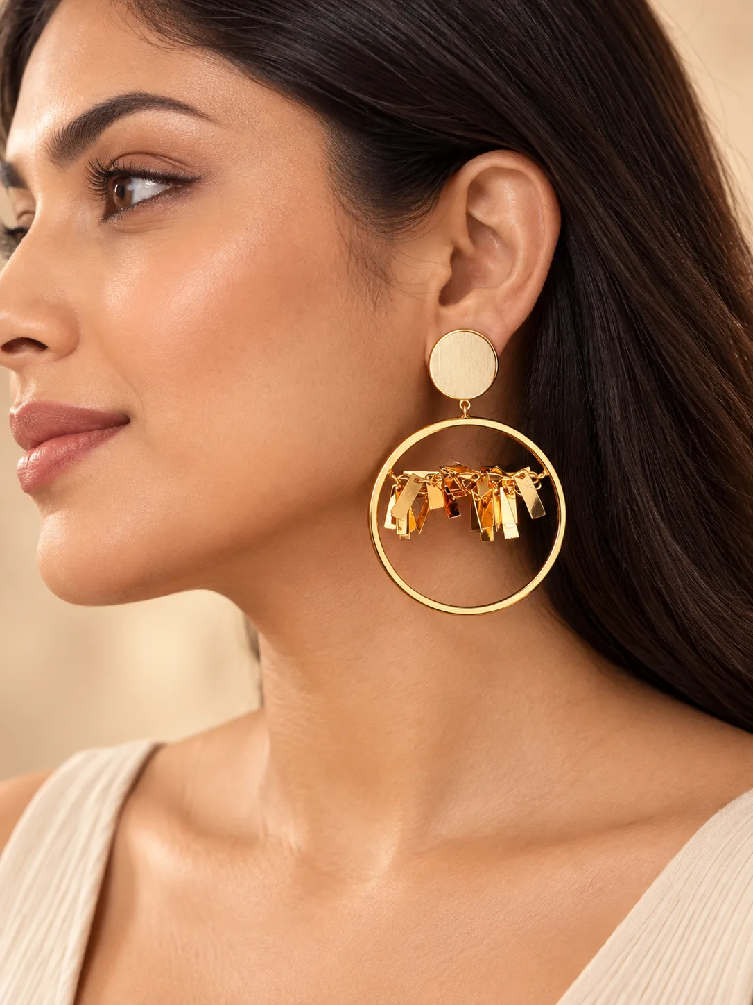 Gold Hoop Fringe Earring Set — view 4