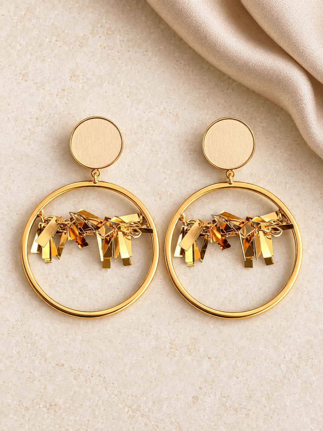 Gold Hoop Fringe Earring Set — view 2