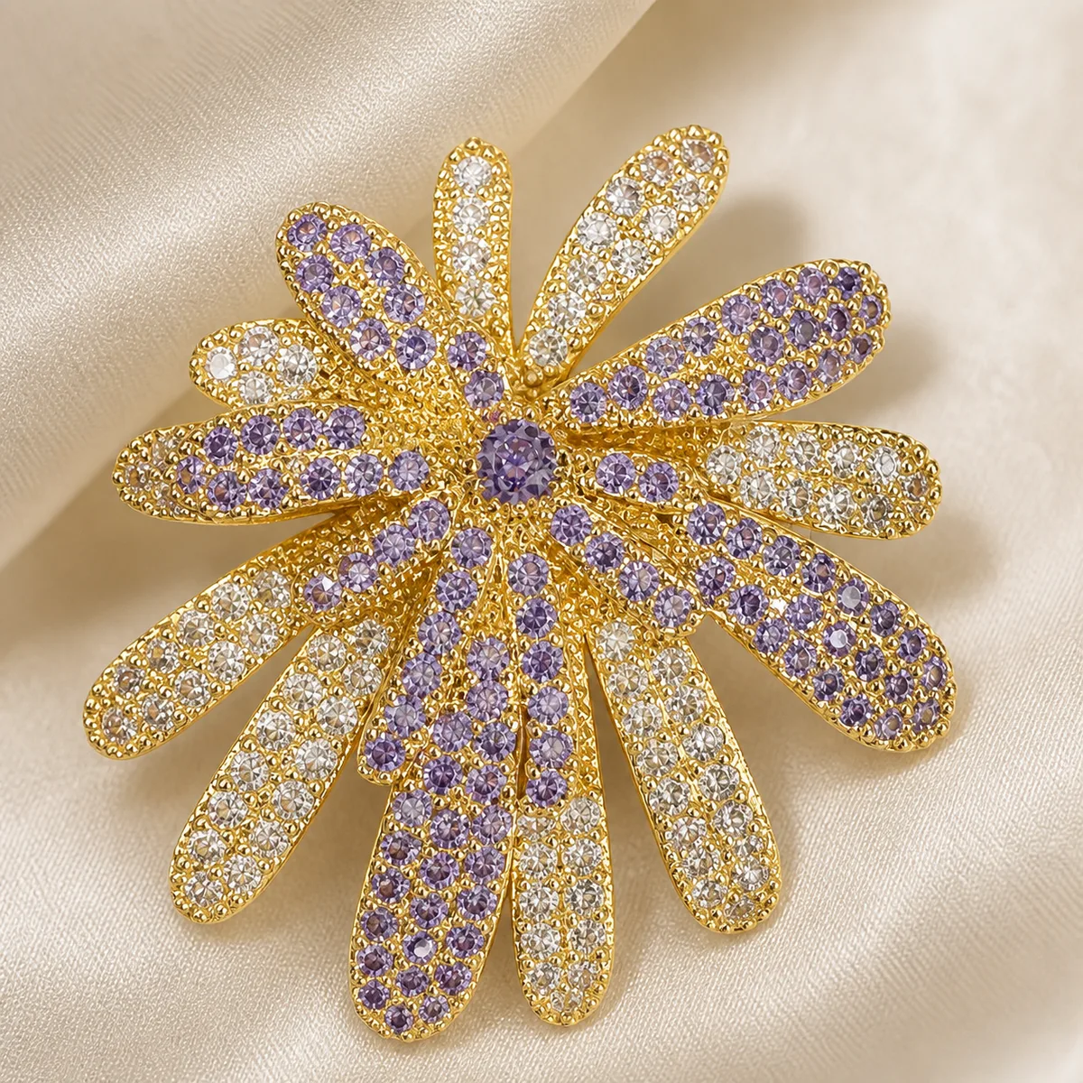 Gold Lavender Clear Crystal Irregular Burst Stud Earrings — view 2