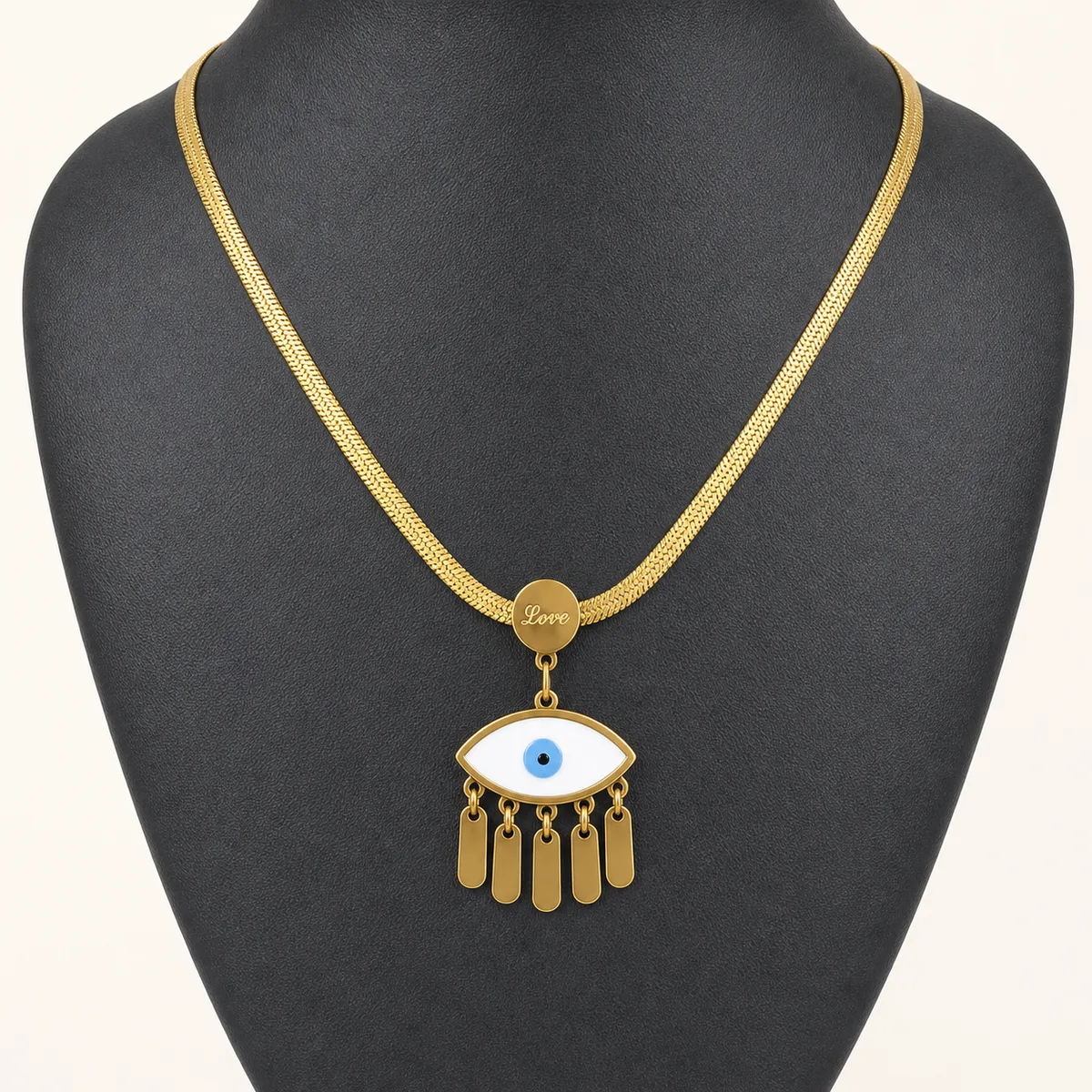 Gold Love Evil Eye Tassel Necklace — view 2