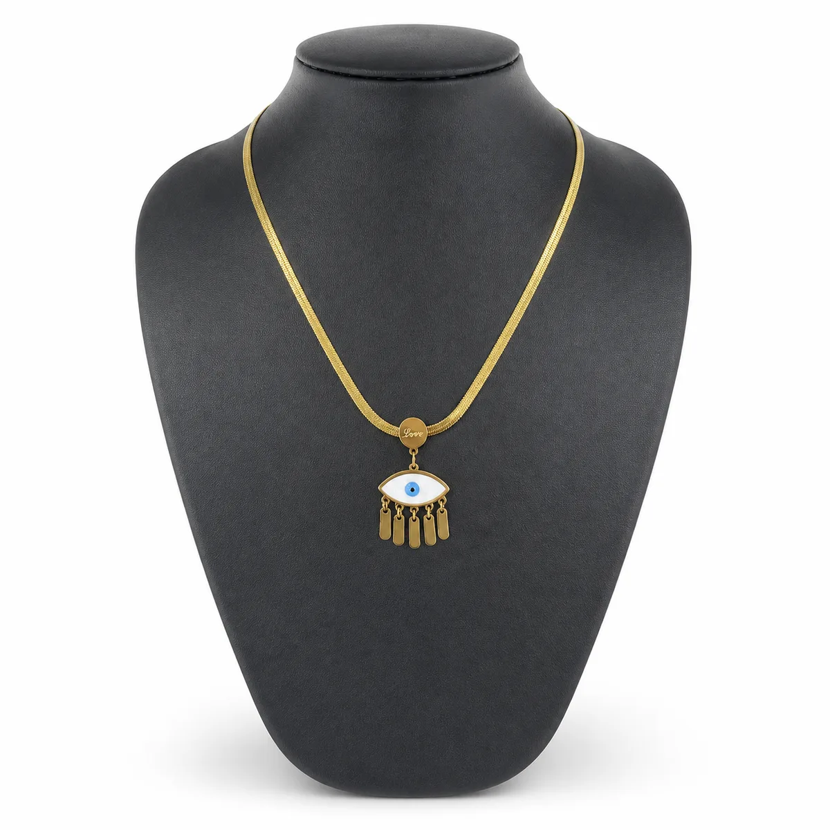 Gold Love Evil Eye Tassel Necklace — view 1