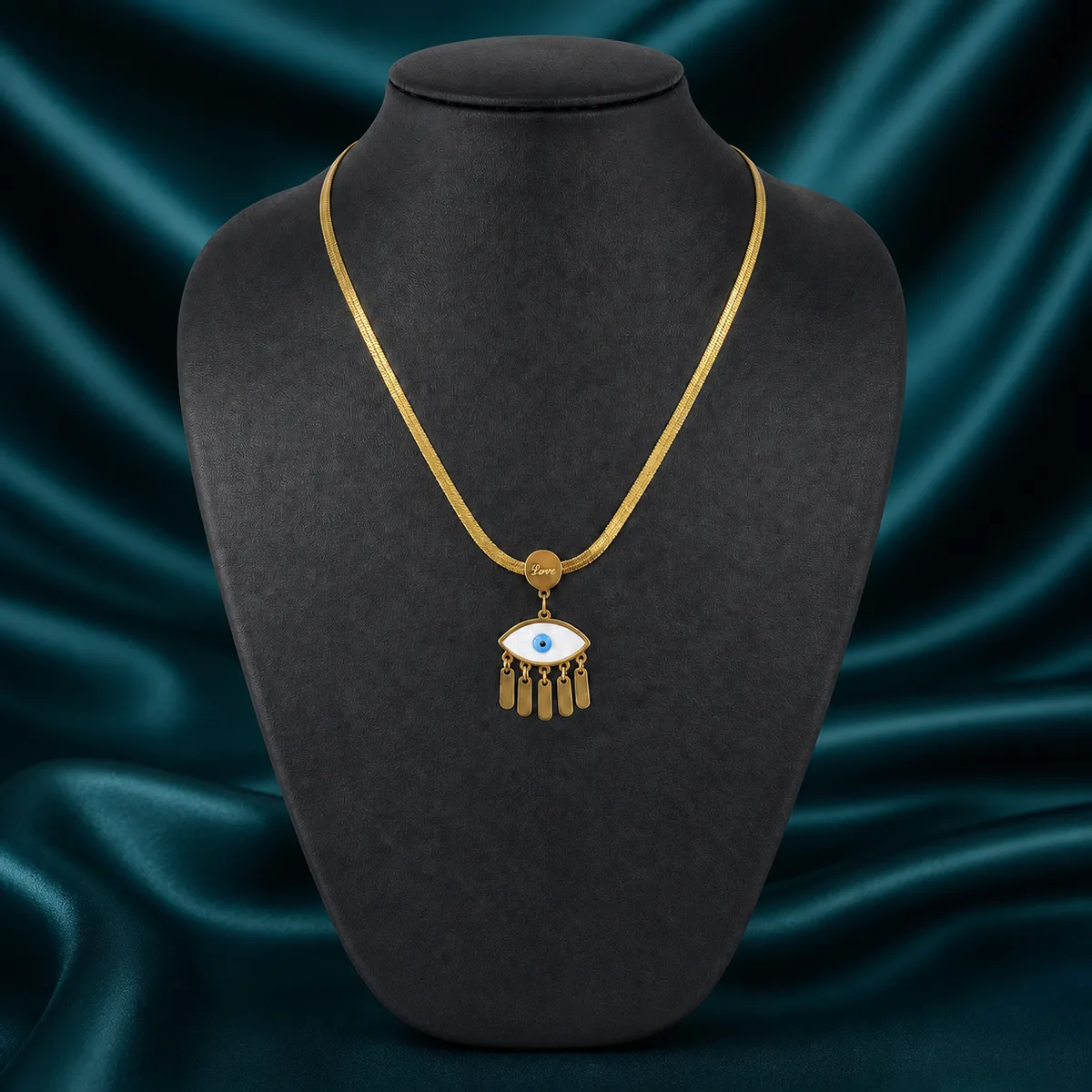 Gold Love Evil Eye Tassel Necklace — view 3