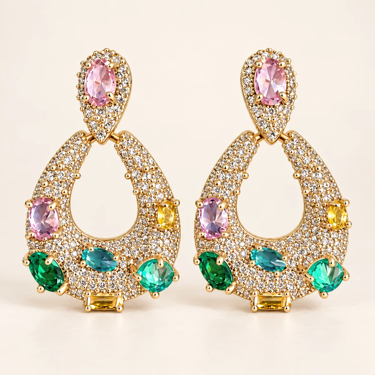 Gold Multicolor Pave Teardrop Earrings — view 1