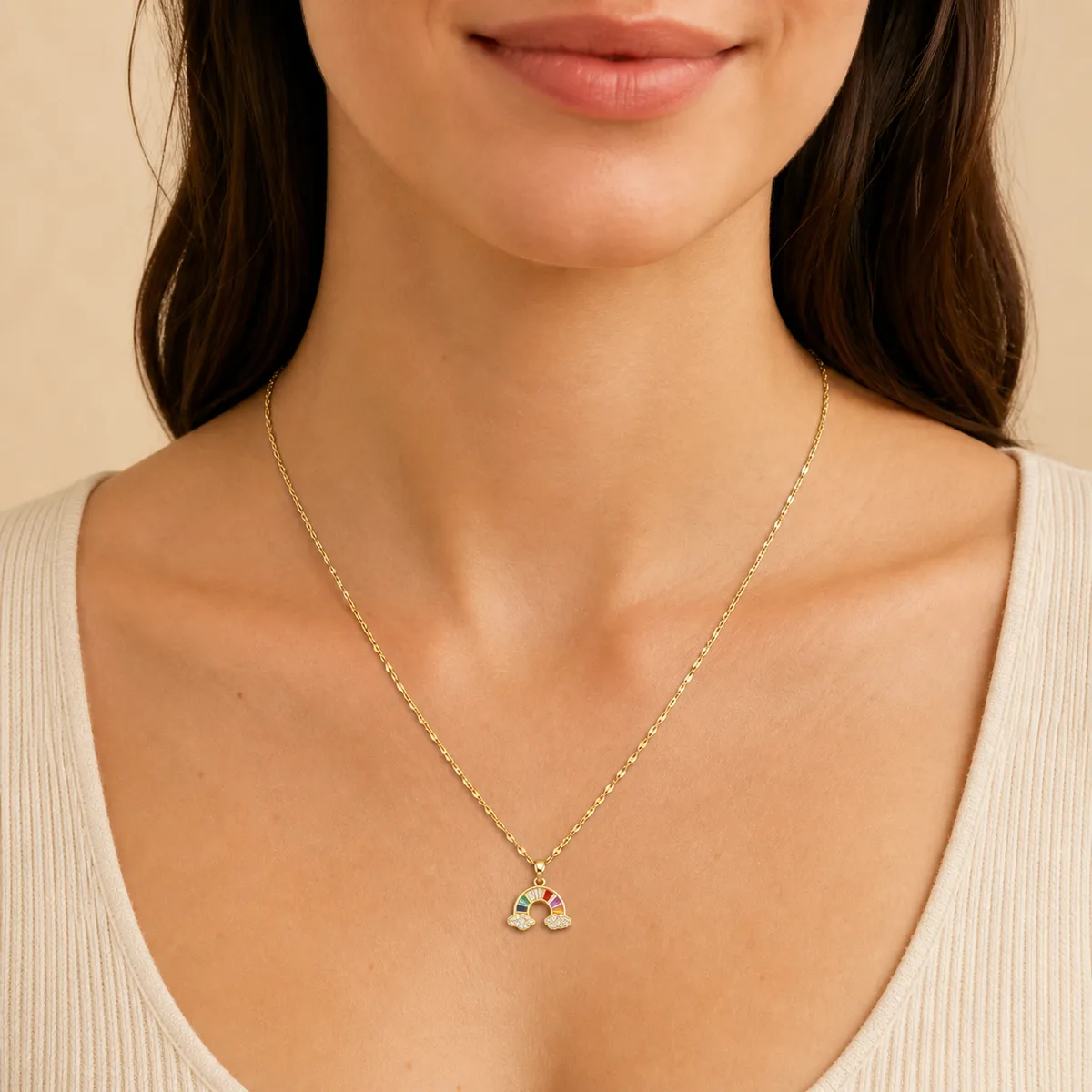 Gold Multicolor Rainbow Cloud Necklace — view 4