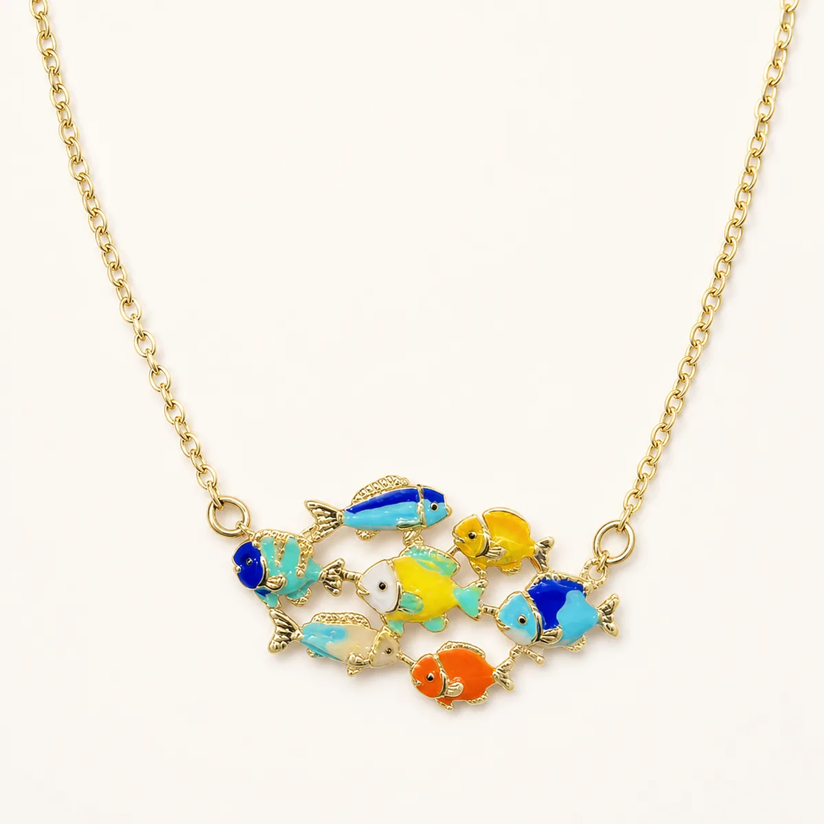 Gold Multicolor Tropical Fish School Inline Necklace — view 1