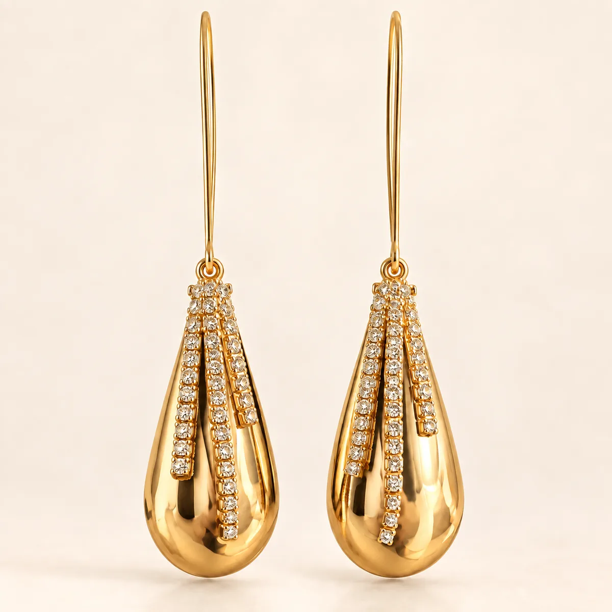 Gold Pave Ribbon Teardrop Hook Earrings — view 1