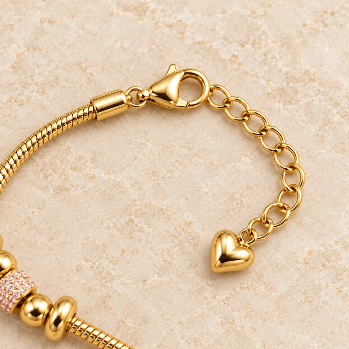 Gold Pink Pave Evil Eye Star Charm Bracelet — view 3