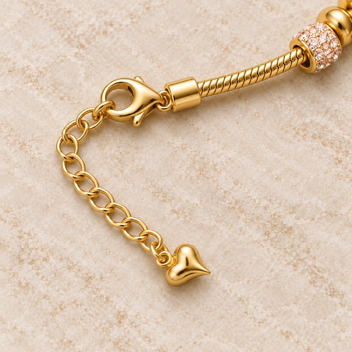 Gold Pink Pave Hamsa Medallion Charm Bracelet — view 3