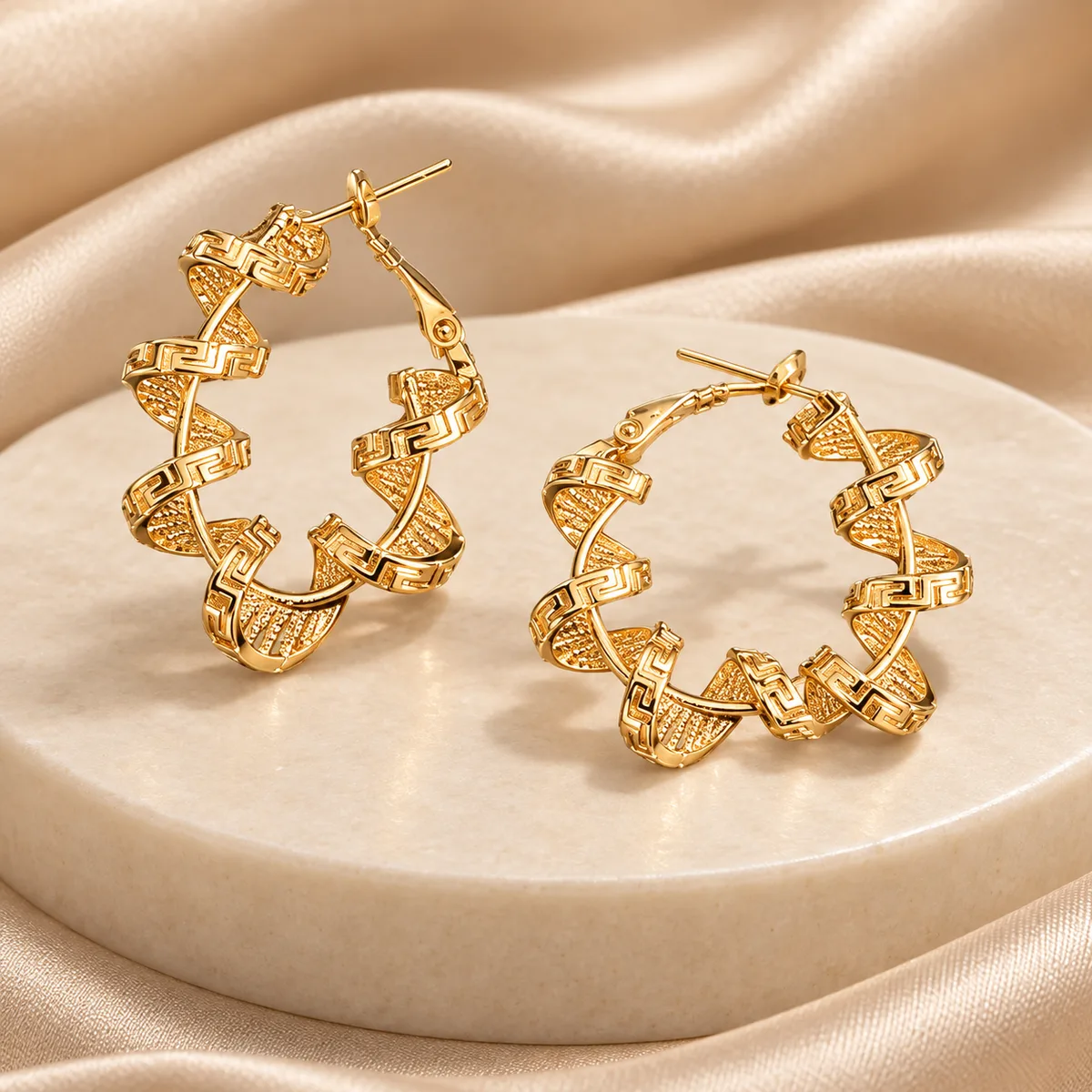 Gold Sculptural Geometric Hoop Earrings — view 3