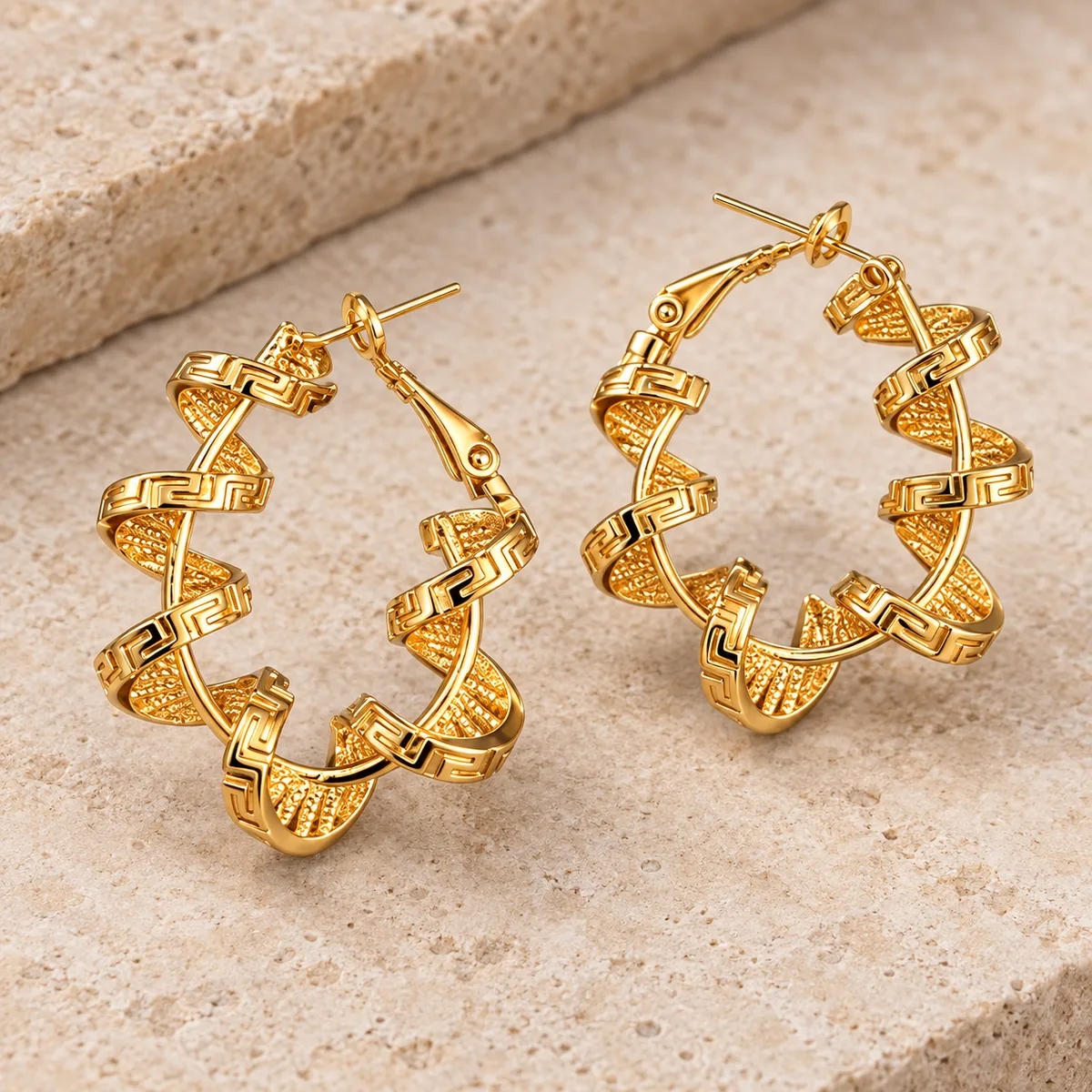 Gold Sculptural Geometric Hoop Earrings — view 2