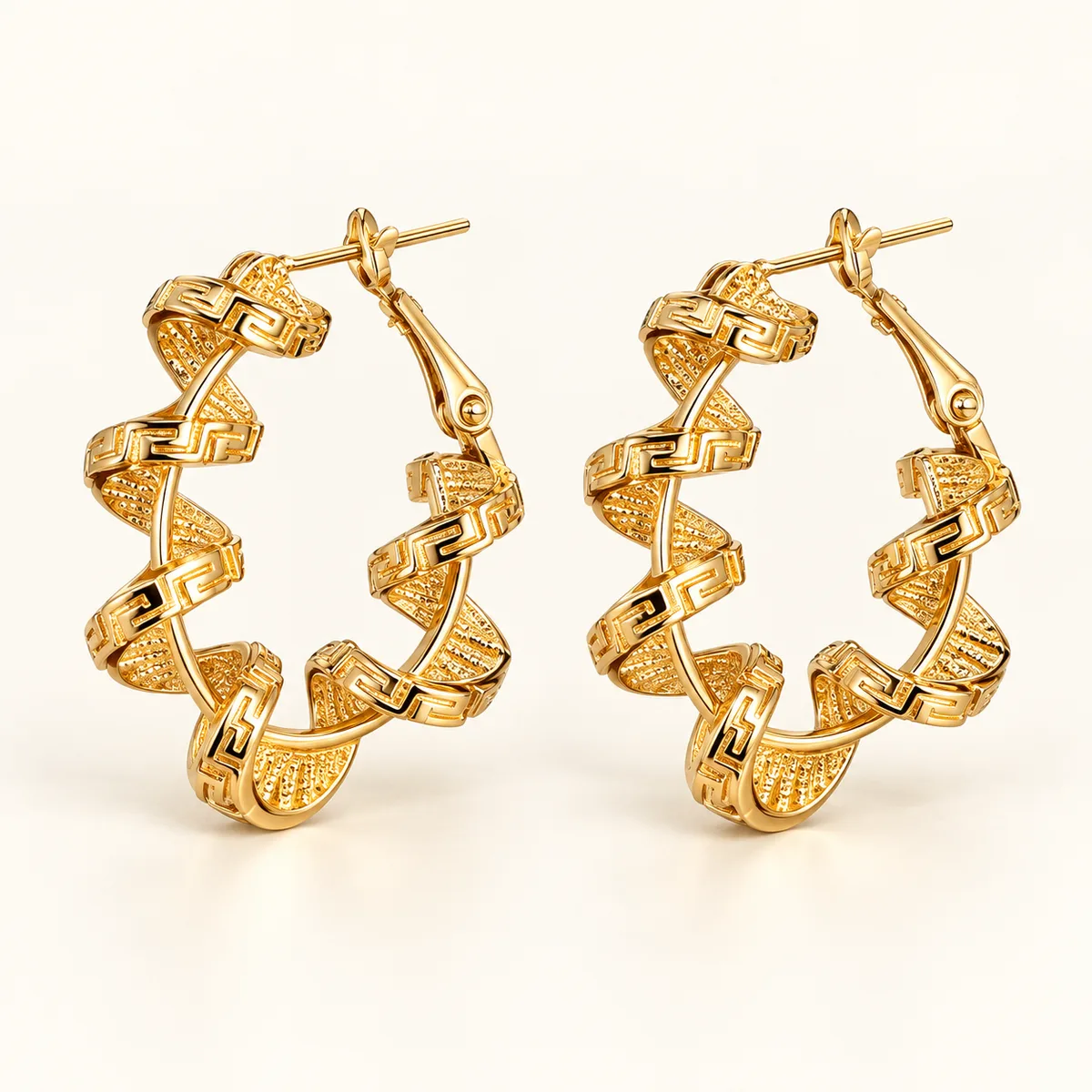 Gold Sculptural Geometric Hoop Earrings — view 1