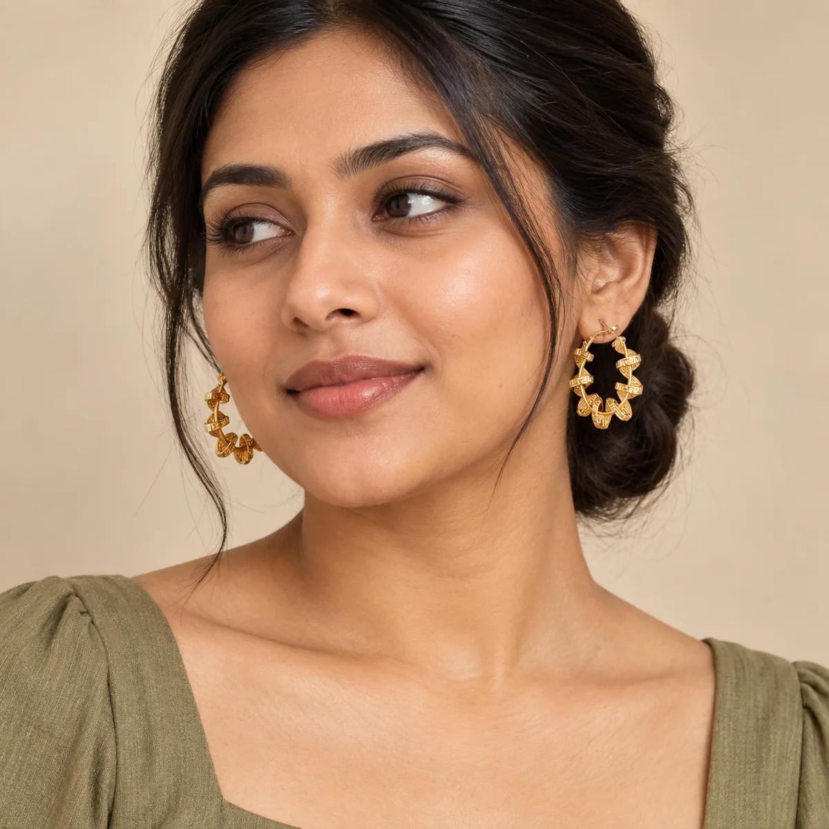 Gold Sculptural Geometric Hoop Earrings — view 4