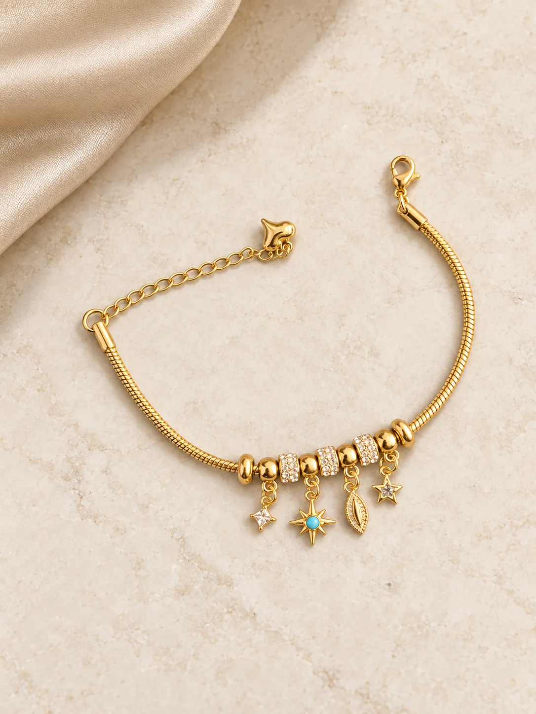 Gold Snake Chain Charm Bracelet Set — view 2
