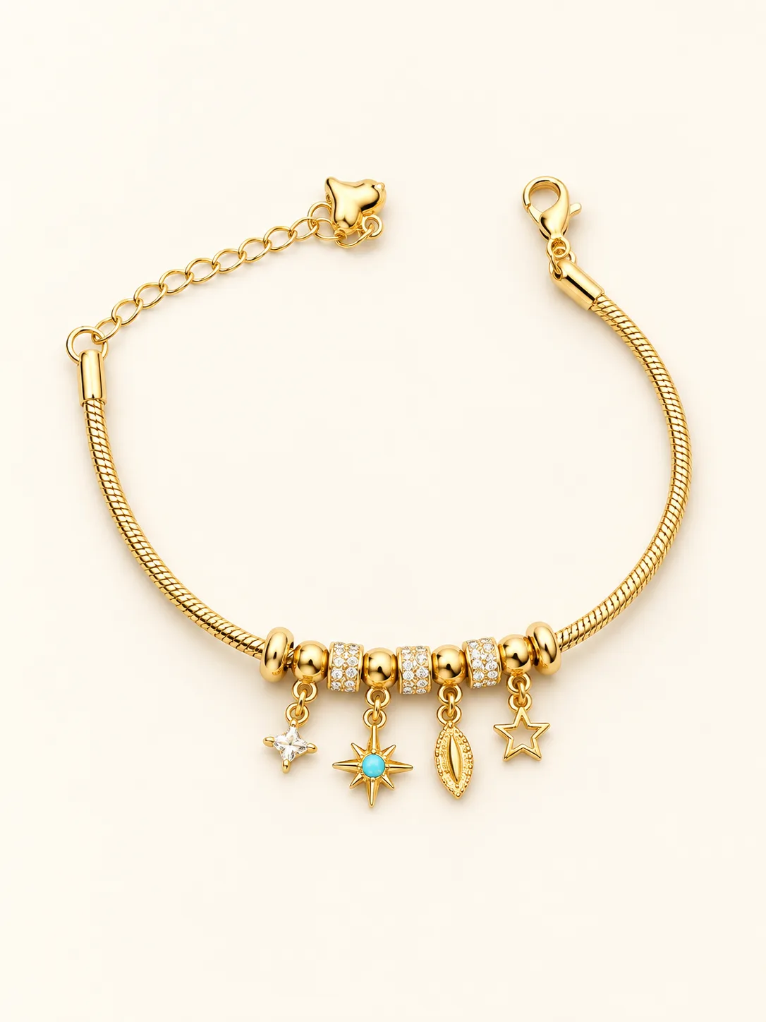 Gold Snake Chain Charm Bracelet Set — view 1