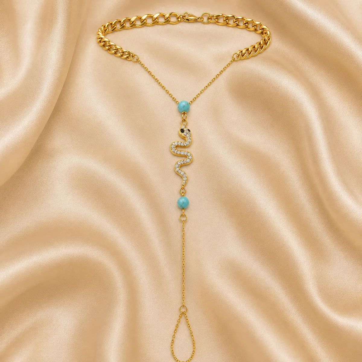 Gold Turquoise Crystal Snake Single Foot Anklet — view 2
