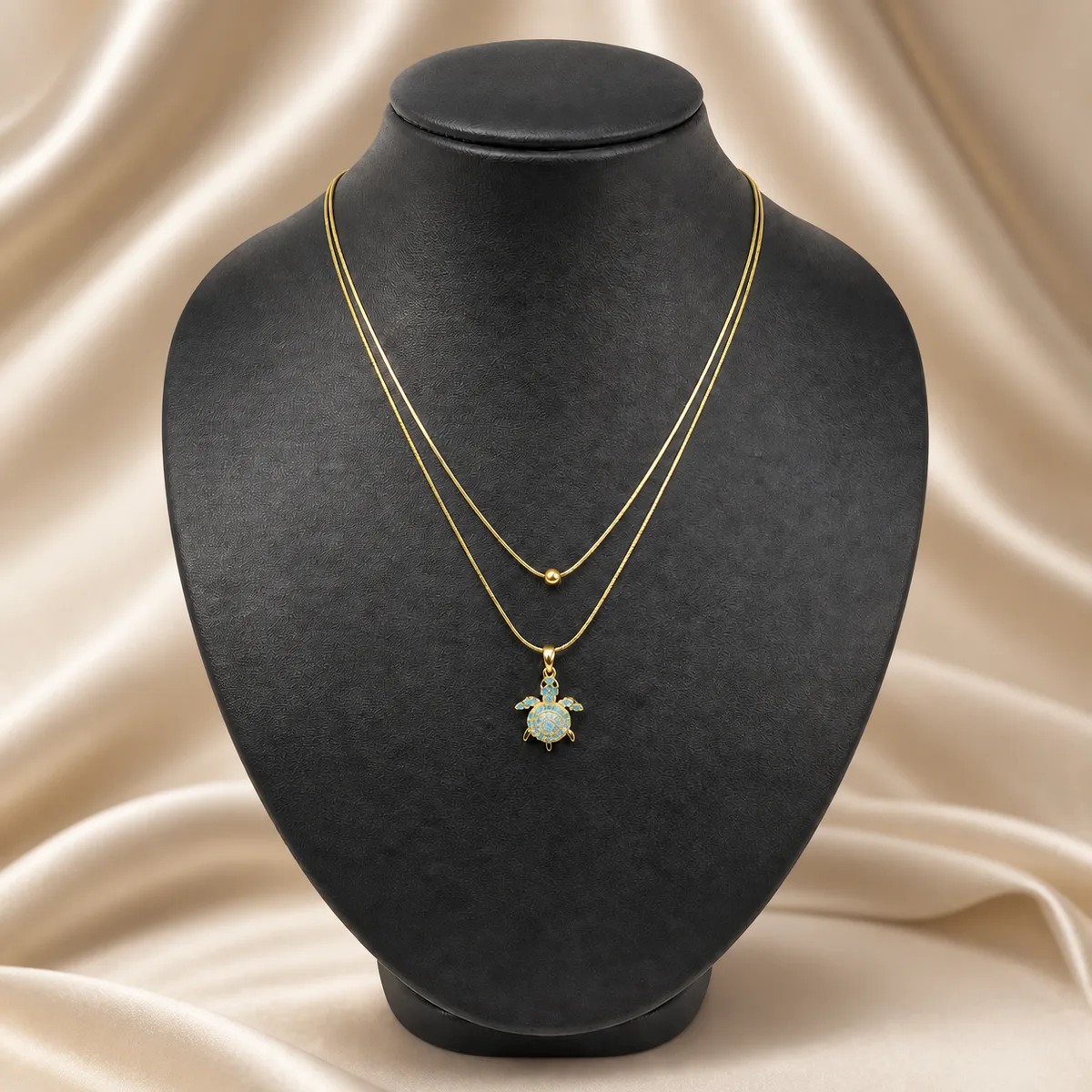 Gold Turquoise Turtle Layered Necklace — view 3