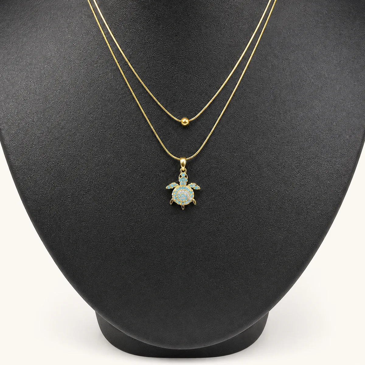 Gold Turquoise Turtle Layered Necklace — view 2