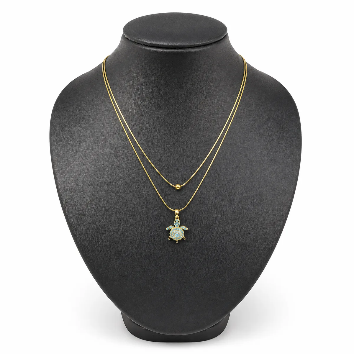 Gold Turquoise Turtle Layered Necklace — view 1