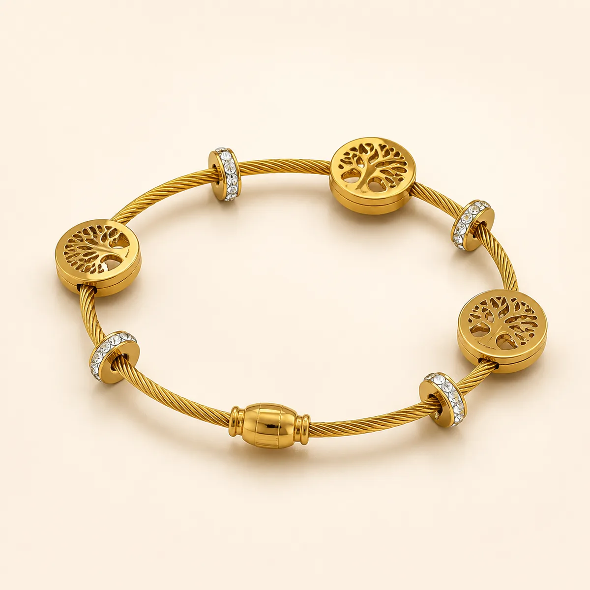 Gold Twisted Cable Three Disc Bracelet — view 1