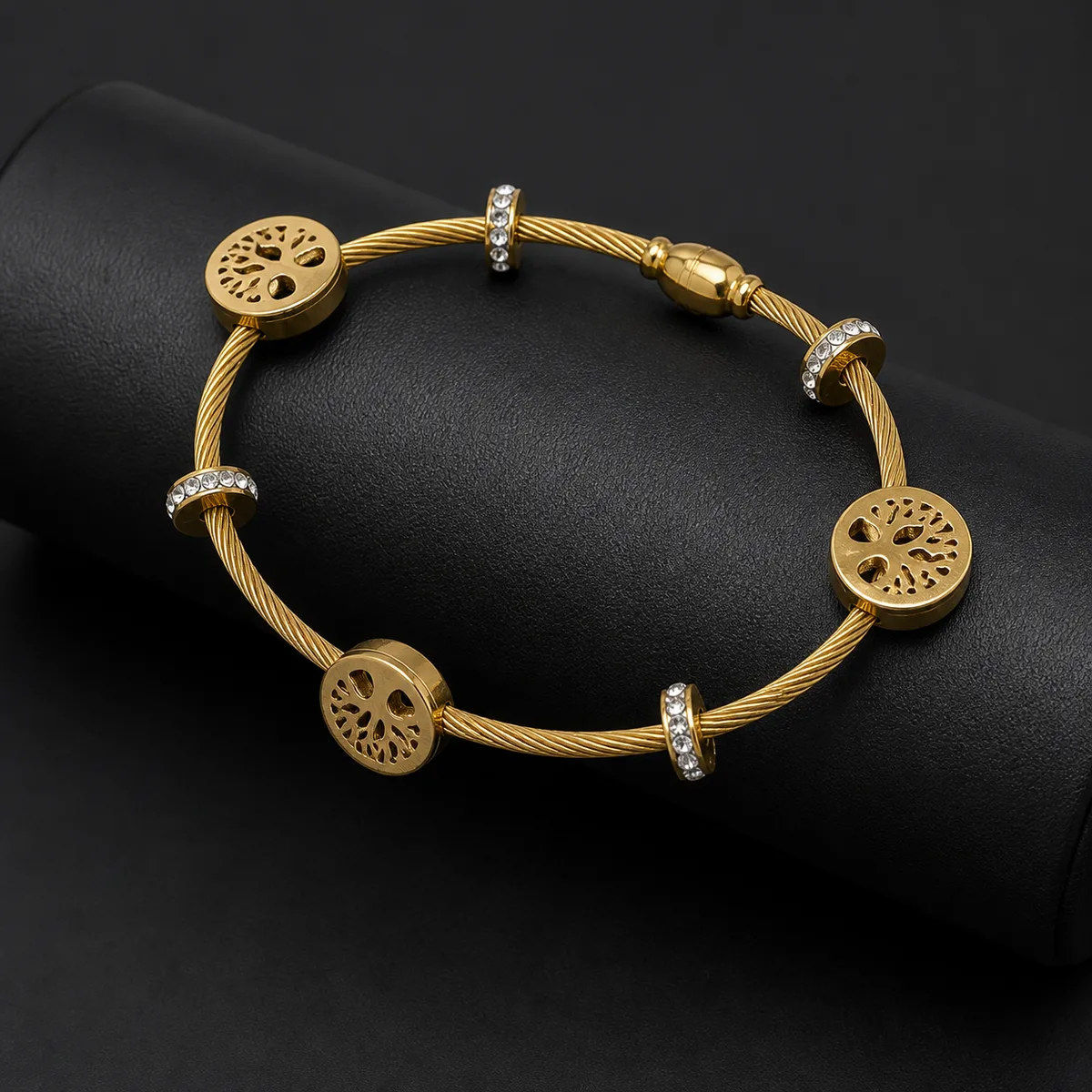 Gold Twisted Cable Three Disc Bracelet — view 3