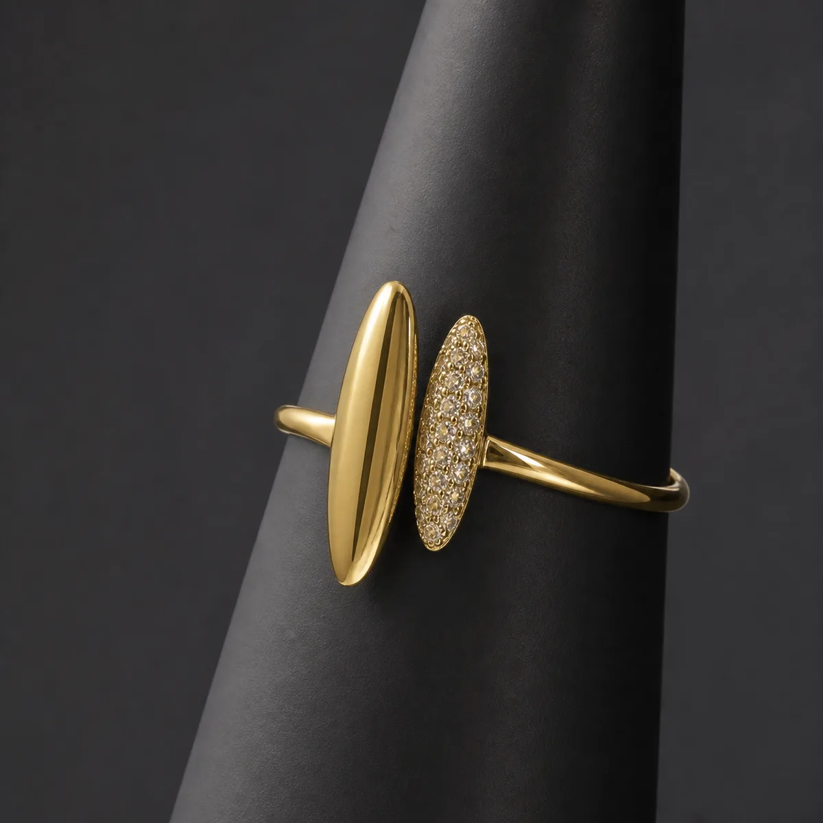 Gold Two Leaf Bypass Open Ring — view 3