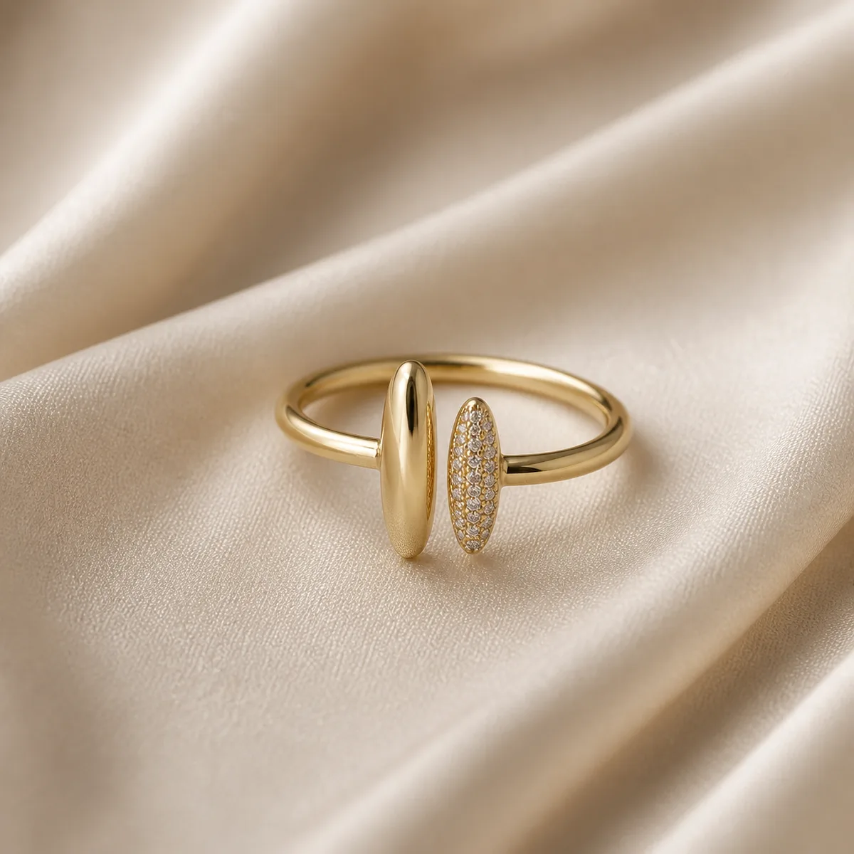 Gold Two Leaf Bypass Open Ring — view 2