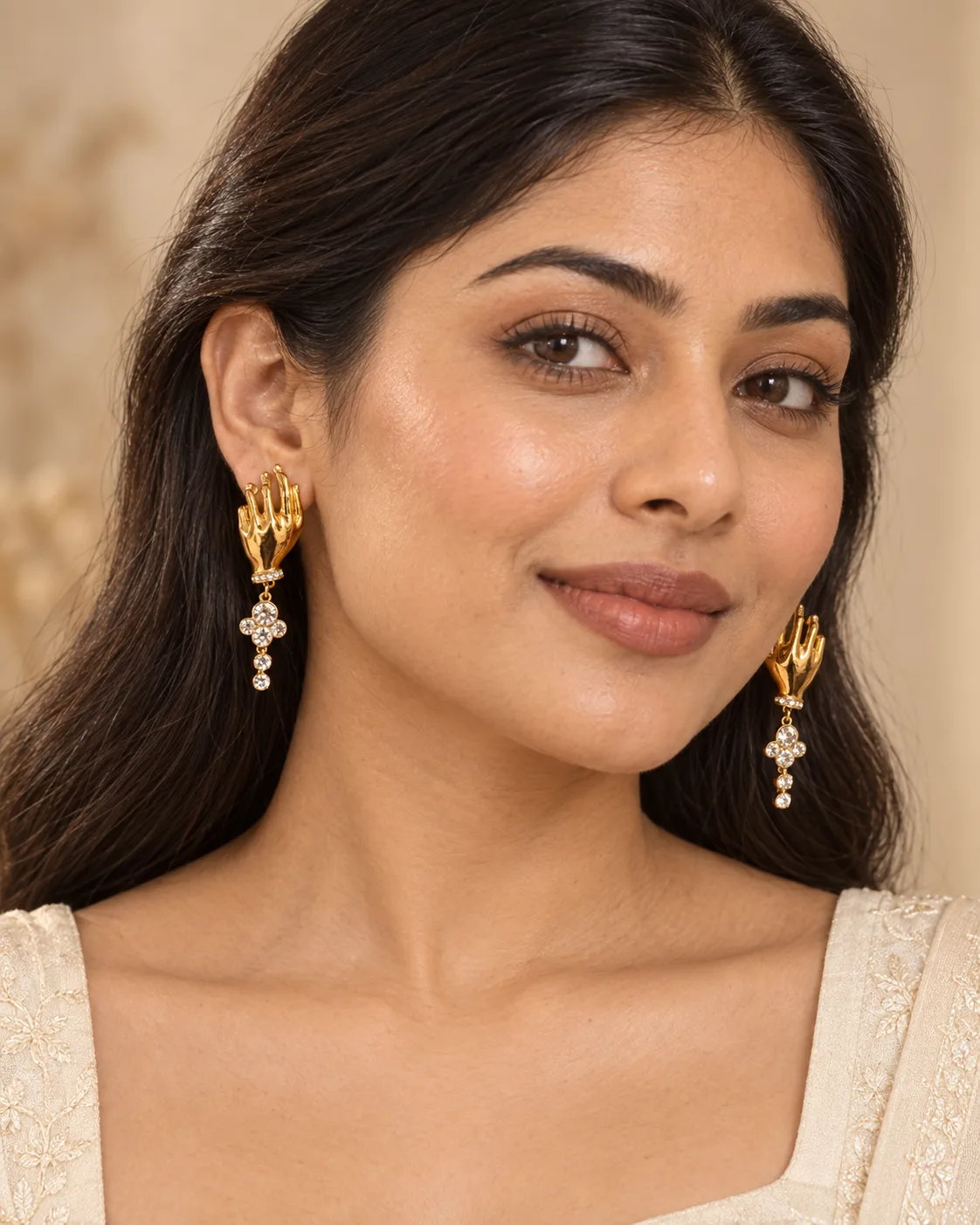 Crystal Hand Drop Earrings — view 3