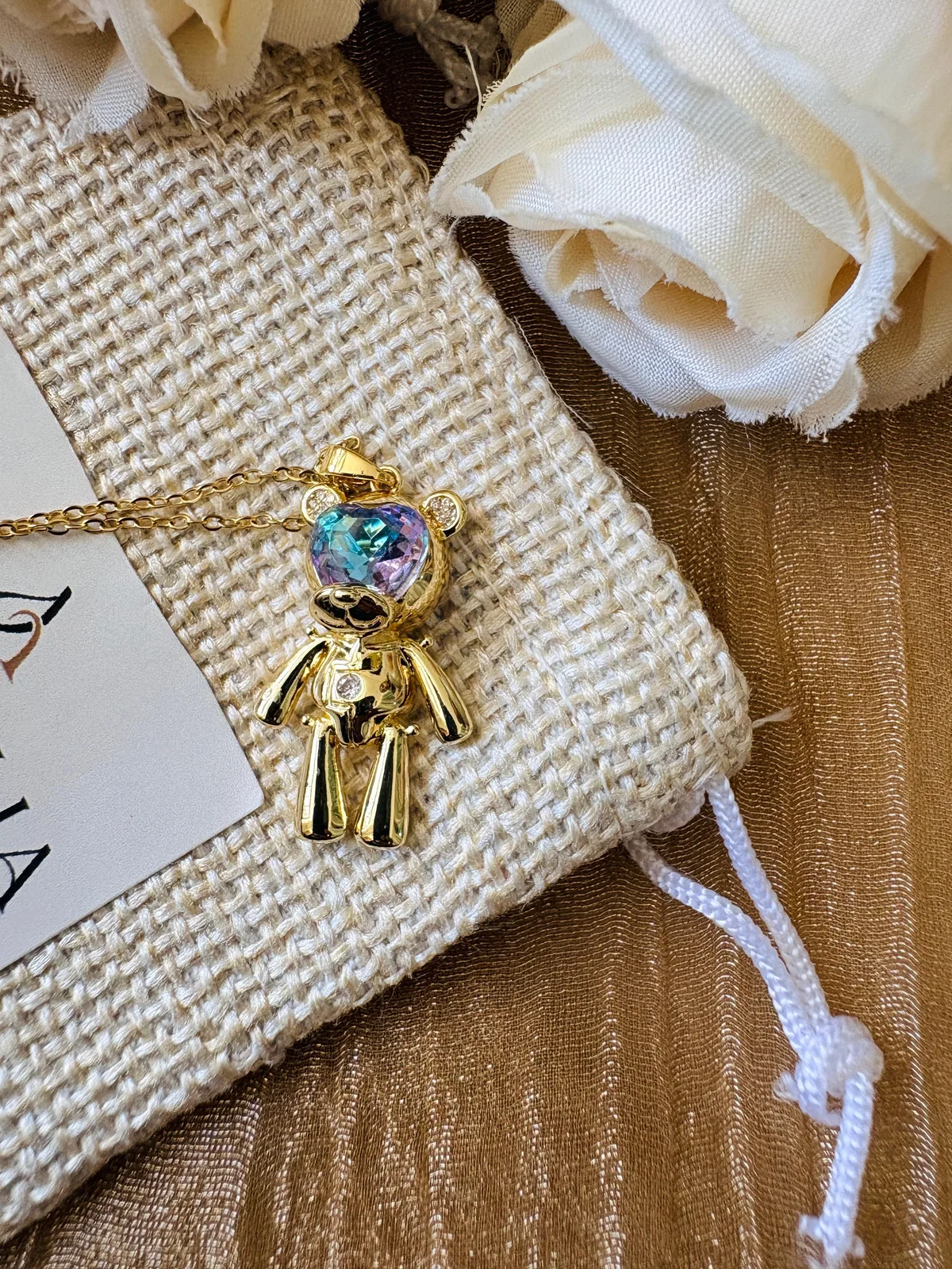 Iridescent Crystal Teddy Bear Pendant Necklace+�u���T view 6