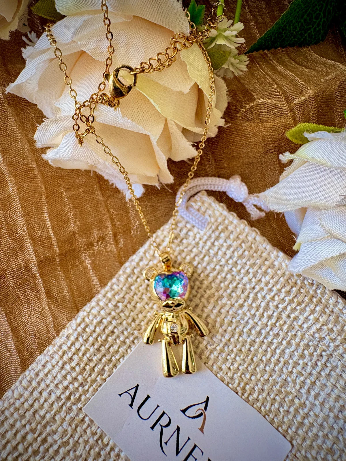 Iridescent Crystal Teddy Bear Pendant Necklace+�u���T view 4