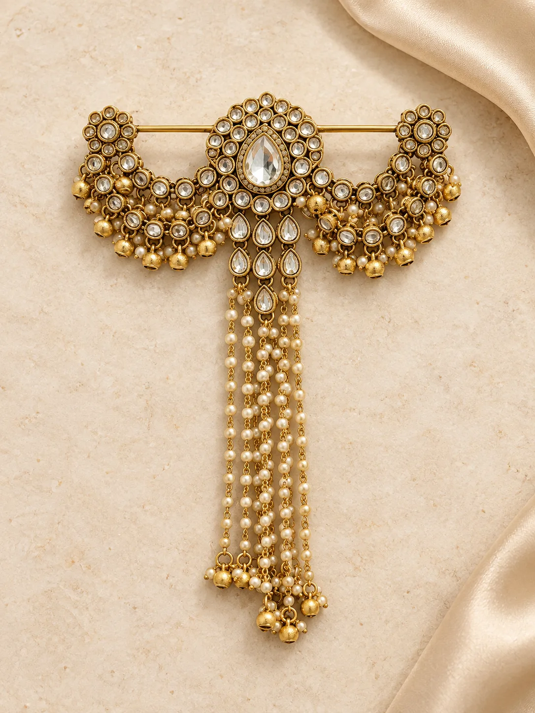Kundan Pearl Cascade Hair Accessory Set — view 2