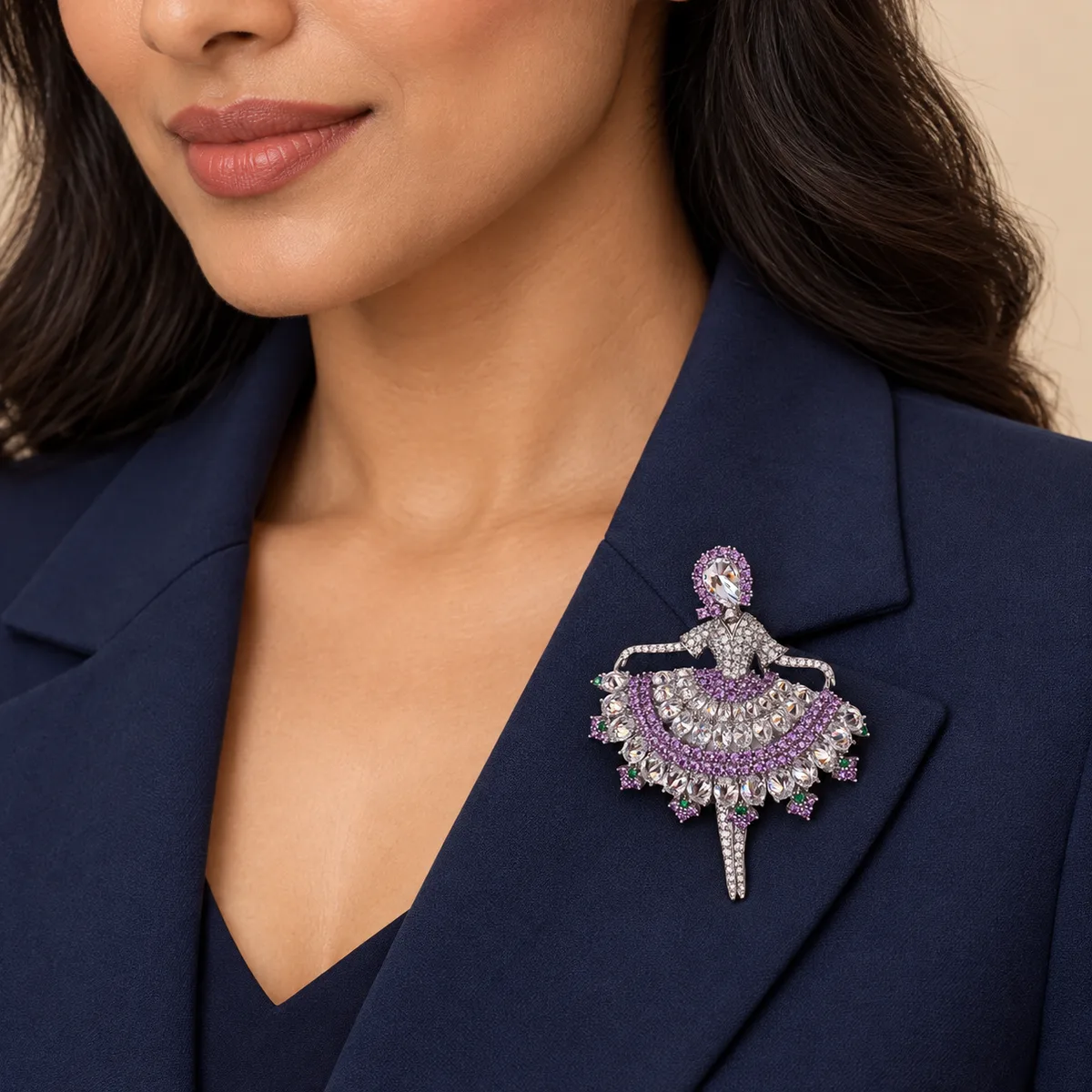 Lavender Crystal Ballerina Tutu Brooch — view 4