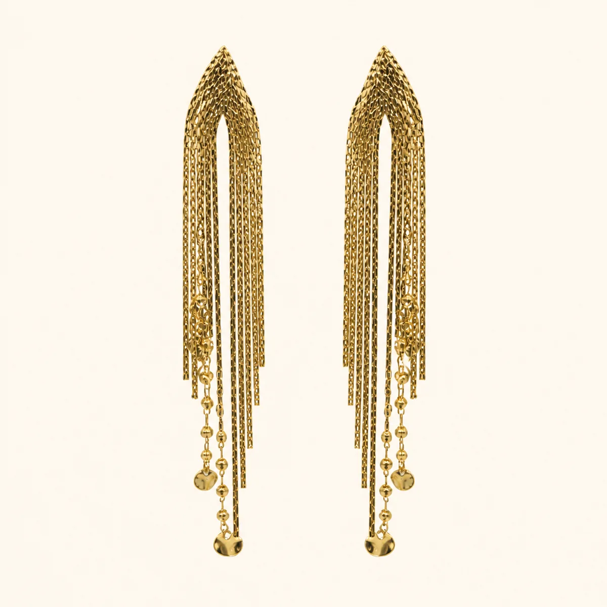 Mirrored Gold Chain Tassel Earrings — view 1
