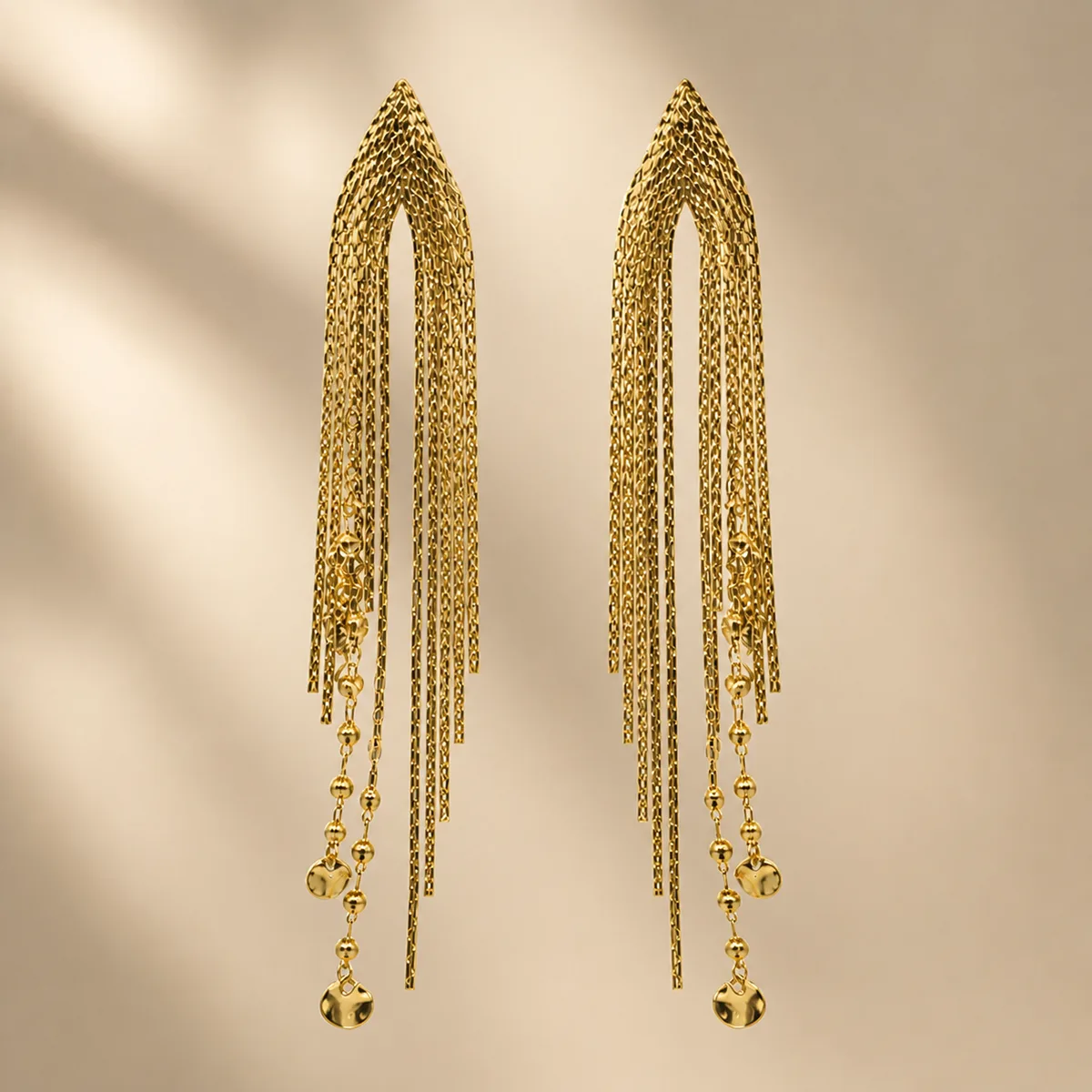 Mirrored Gold Chain Tassel Earrings — view 3