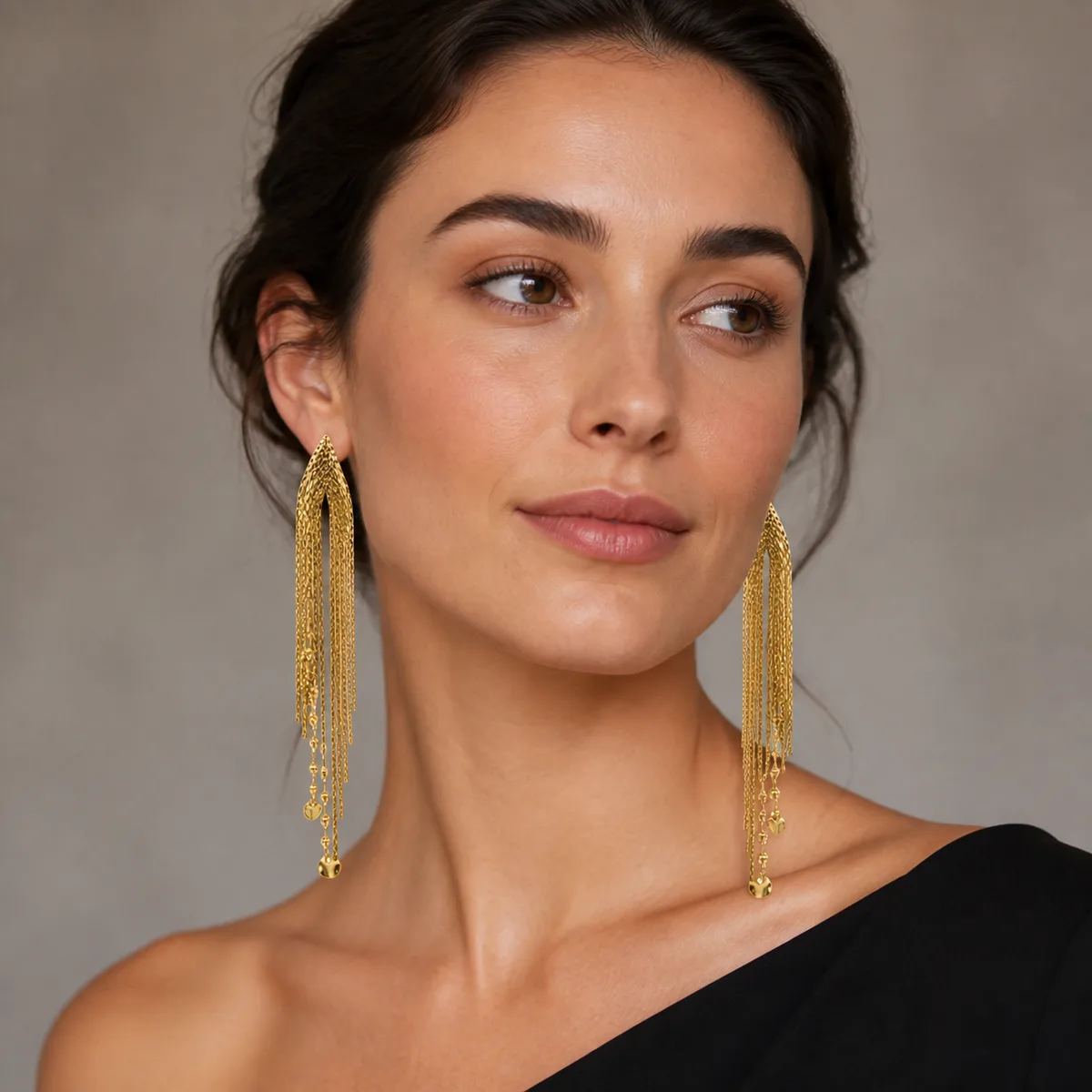 Mirrored Gold Chain Tassel Earrings — view 4