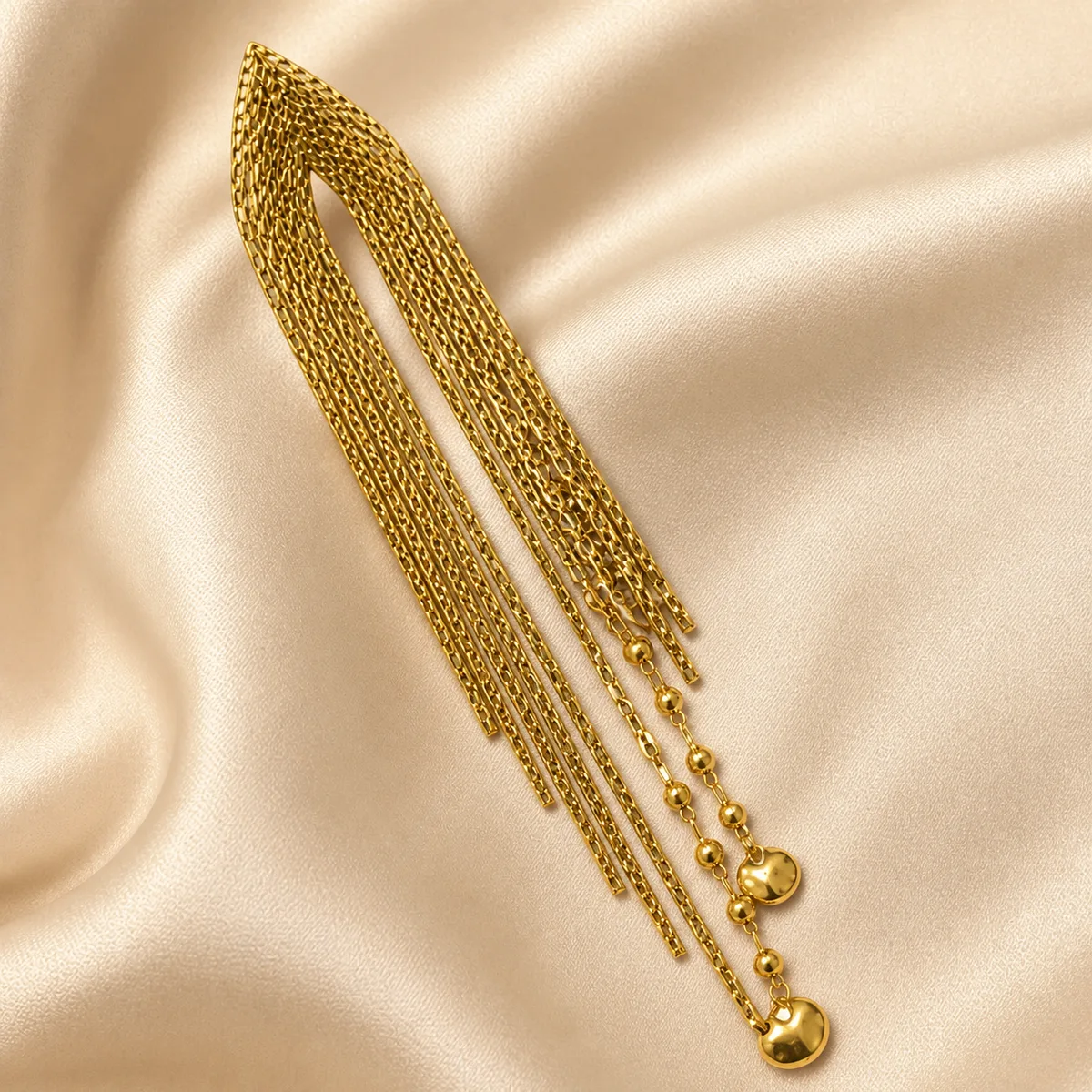 Mirrored Gold Chain Tassel Earrings — view 2