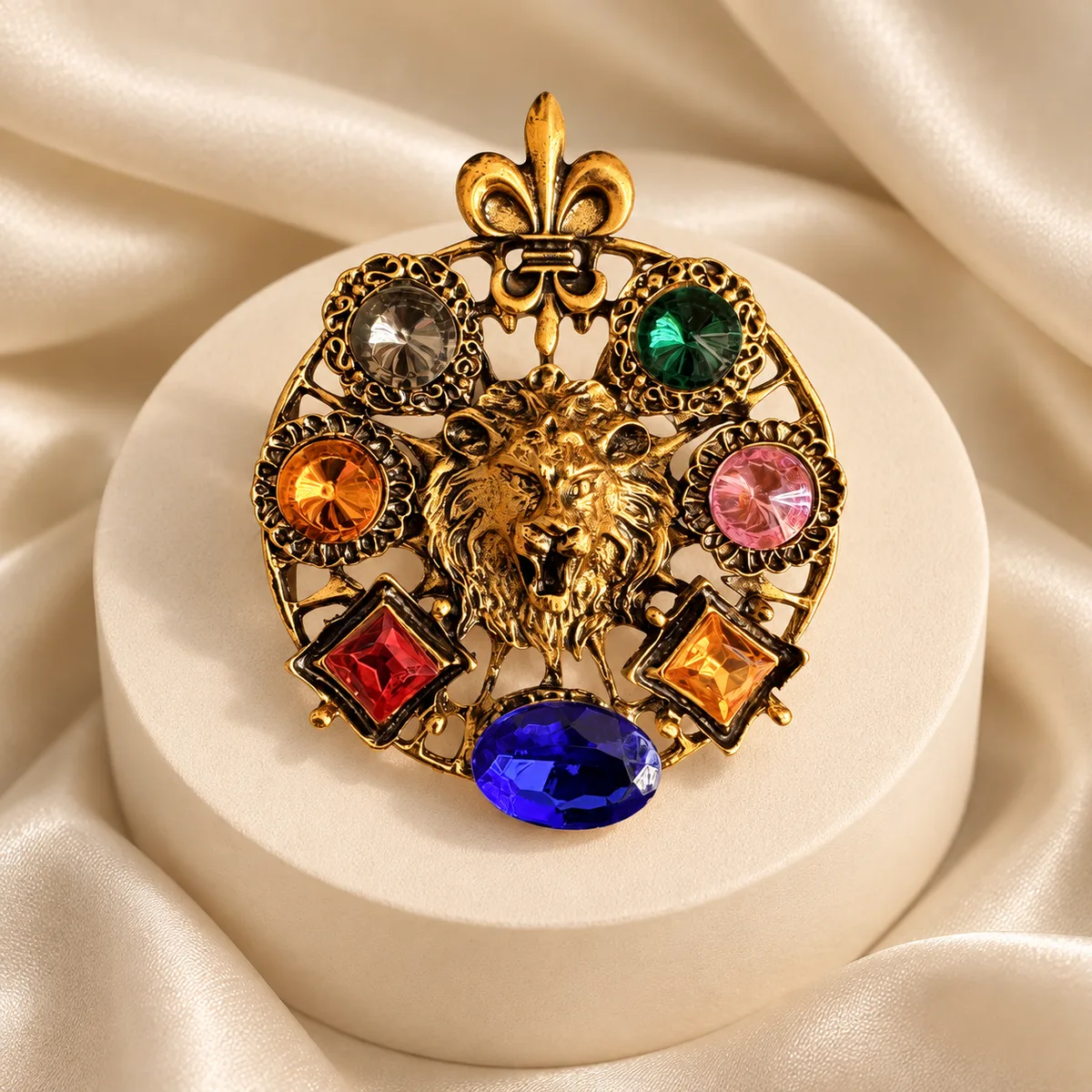Multicolor Lion Crest Brooch — view 3