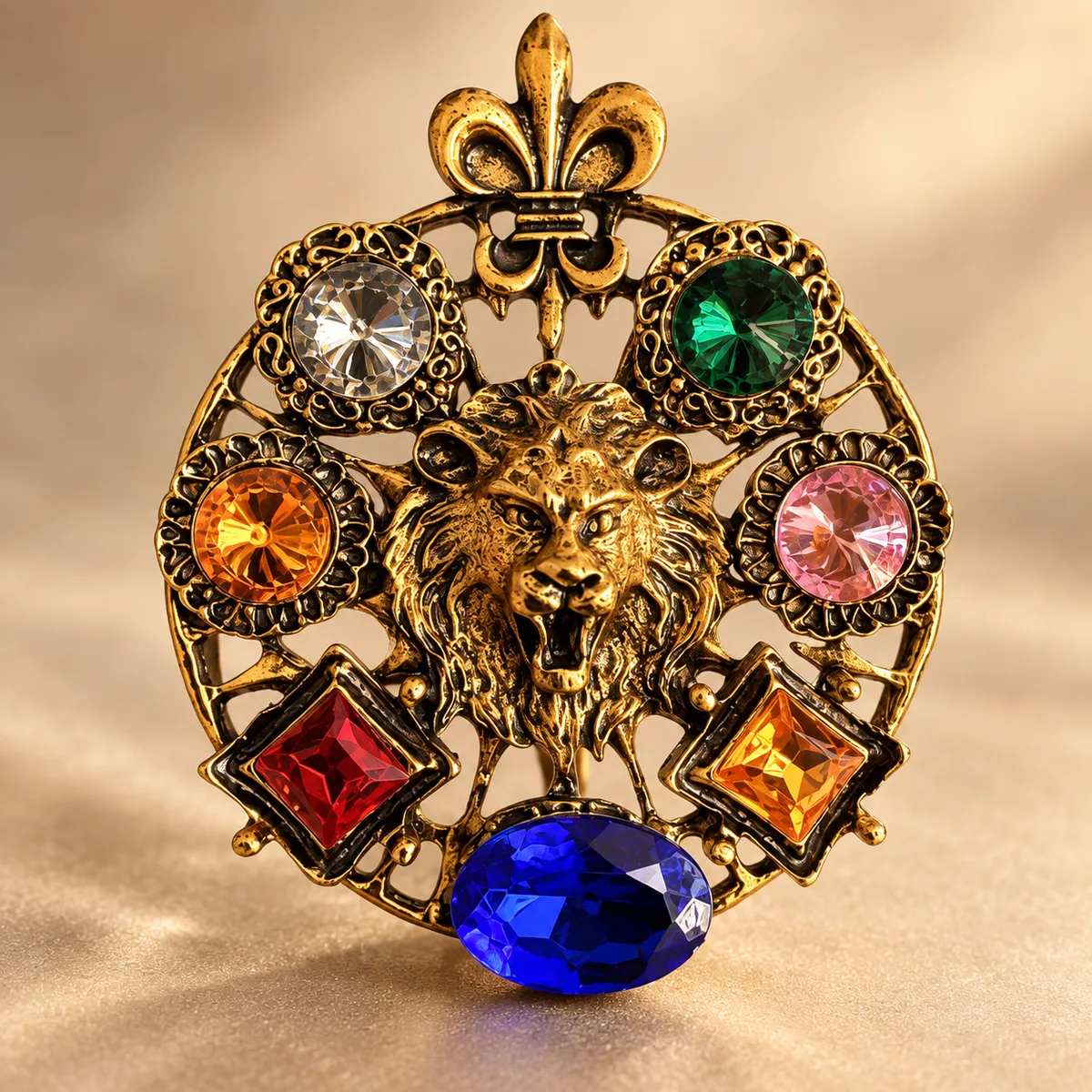 Multicolor Lion Crest Brooch — view 2