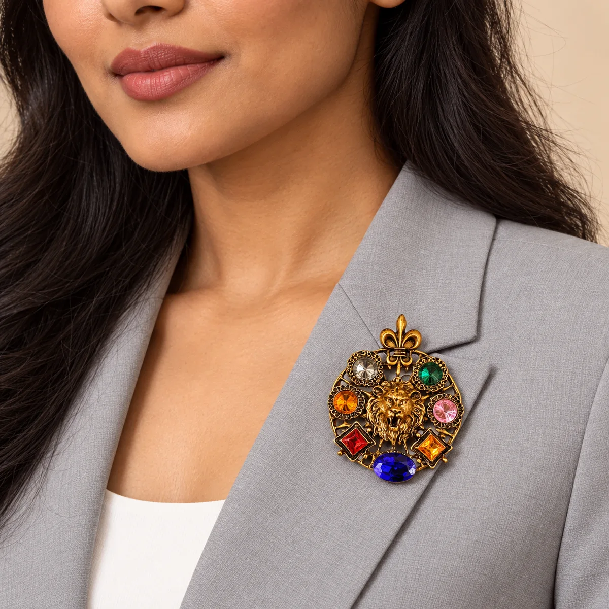 Multicolor Lion Crest Brooch — view 4