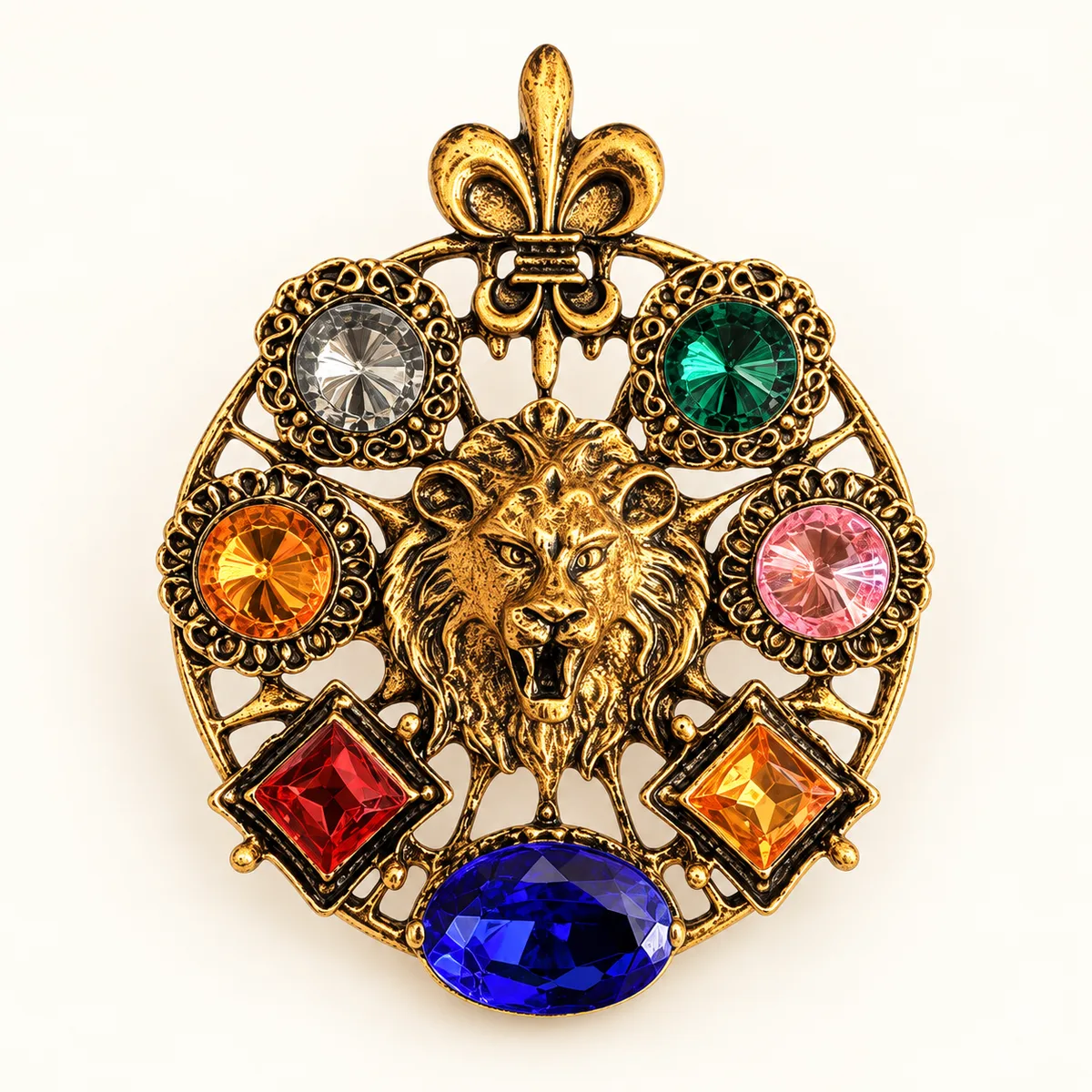 Multicolor Lion Crest Brooch — view 1