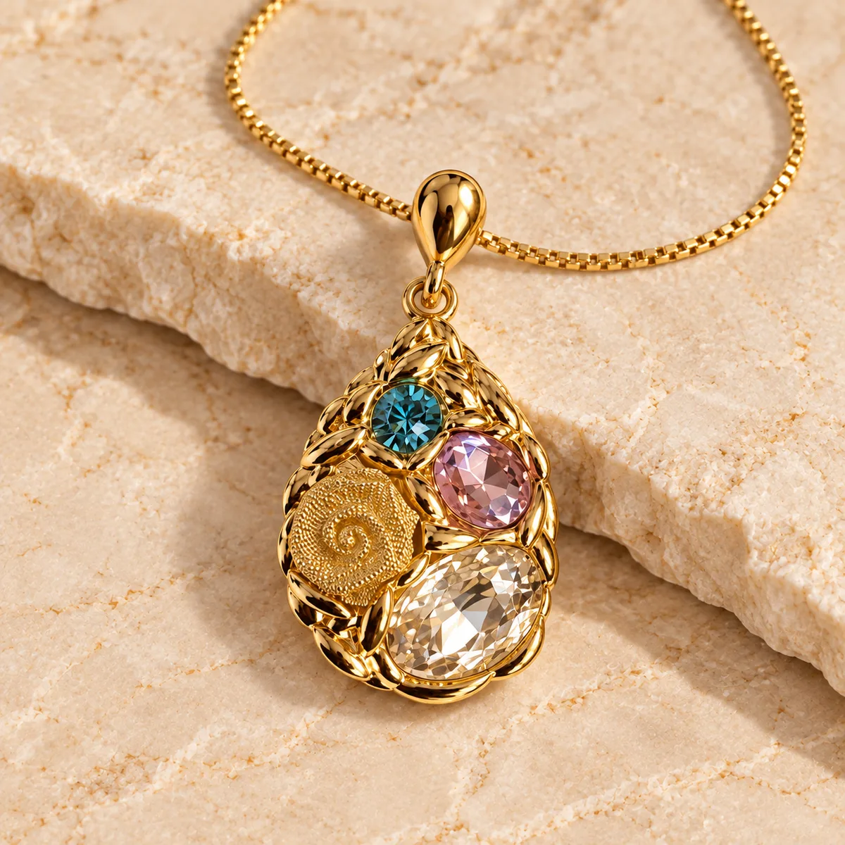 Multicolor Rose Teardrop Pendant Earring Set — view 2