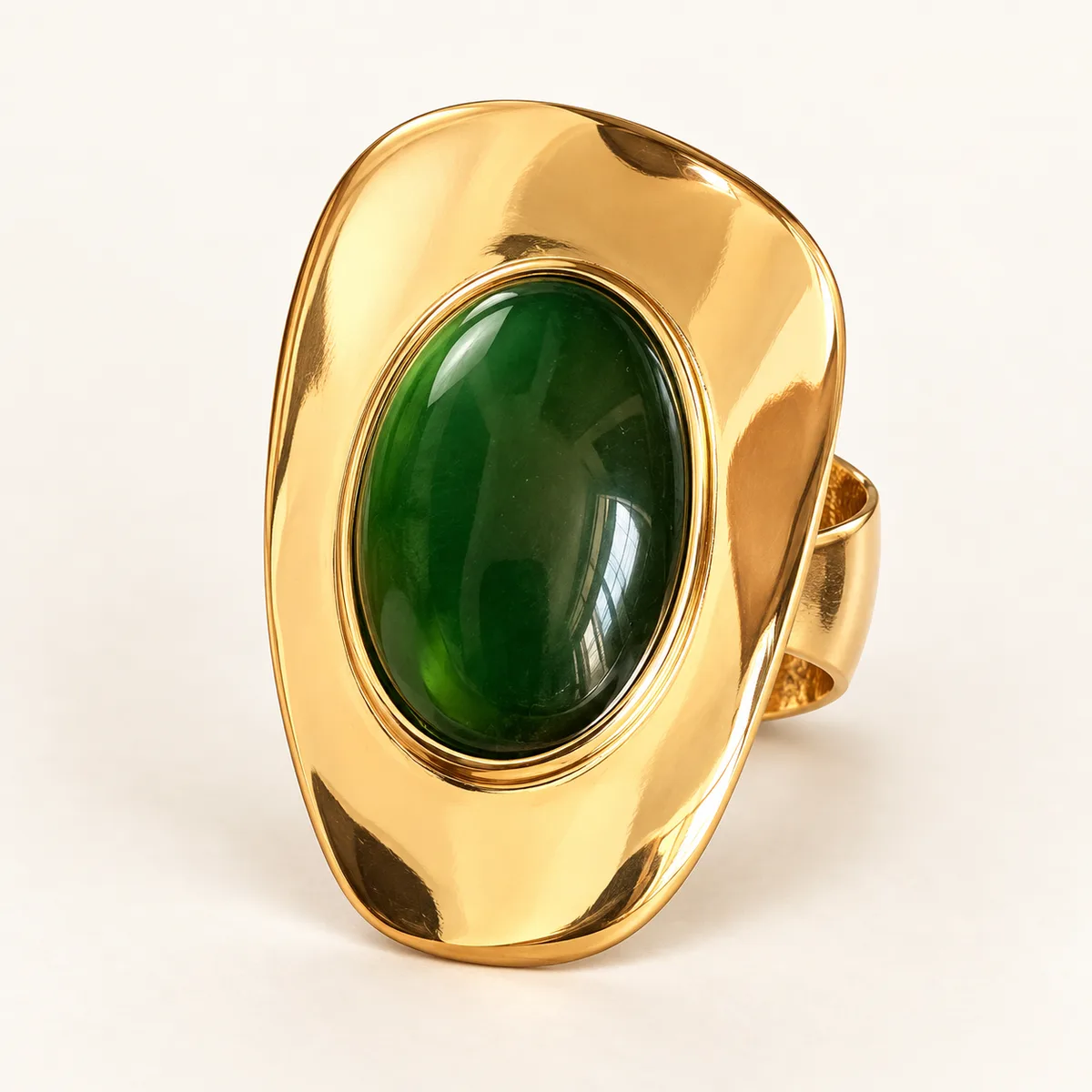Oversized Green Cabochon Statement Ring — view 1