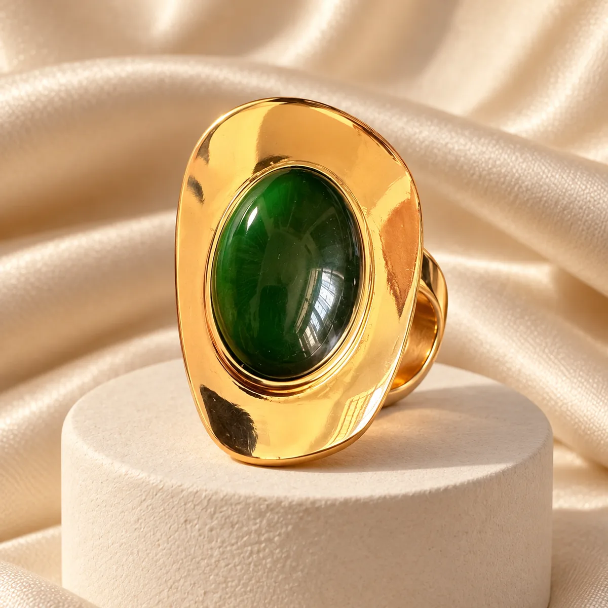 Oversized Green Cabochon Statement Ring — view 3