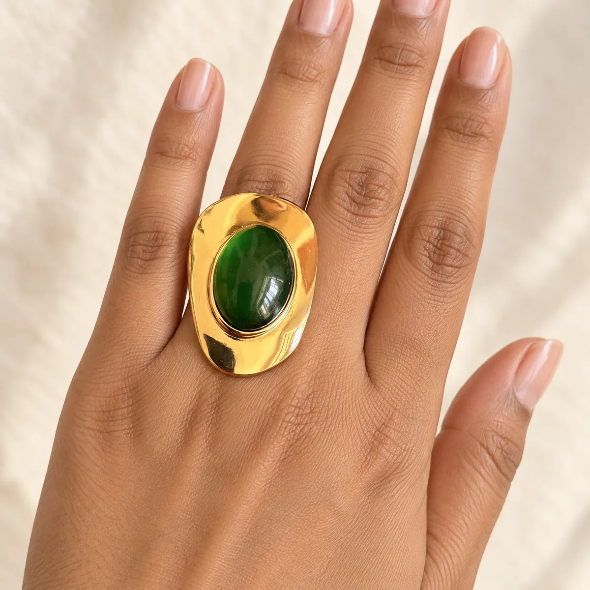 Oversized Green Cabochon Statement Ring — view 4