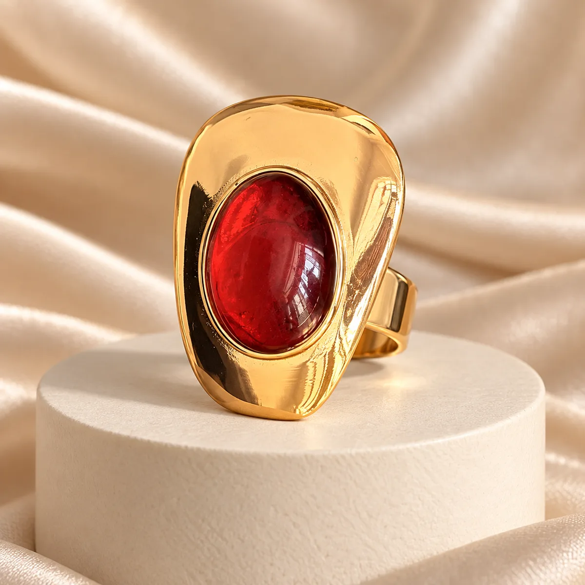 Oversized Red Cabochon Statement Ring — view 3