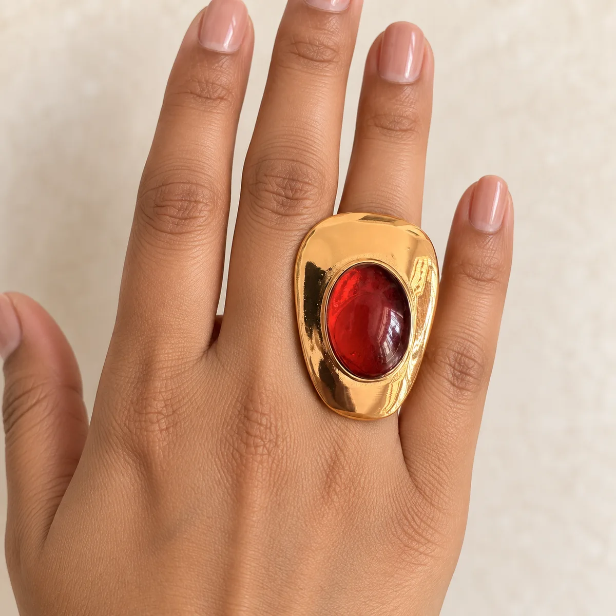 Oversized Red Cabochon Statement Ring