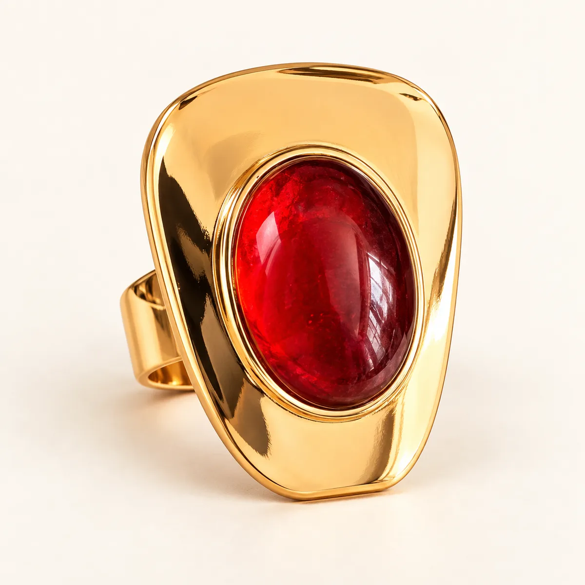 Oversized Red Cabochon Statement Ring — view 1