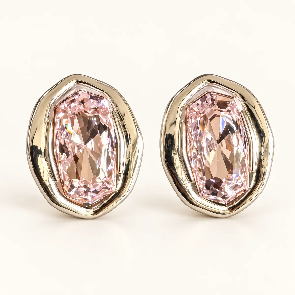 Pale Pink Crystal Organic Bezel Stud Earrings — view 1