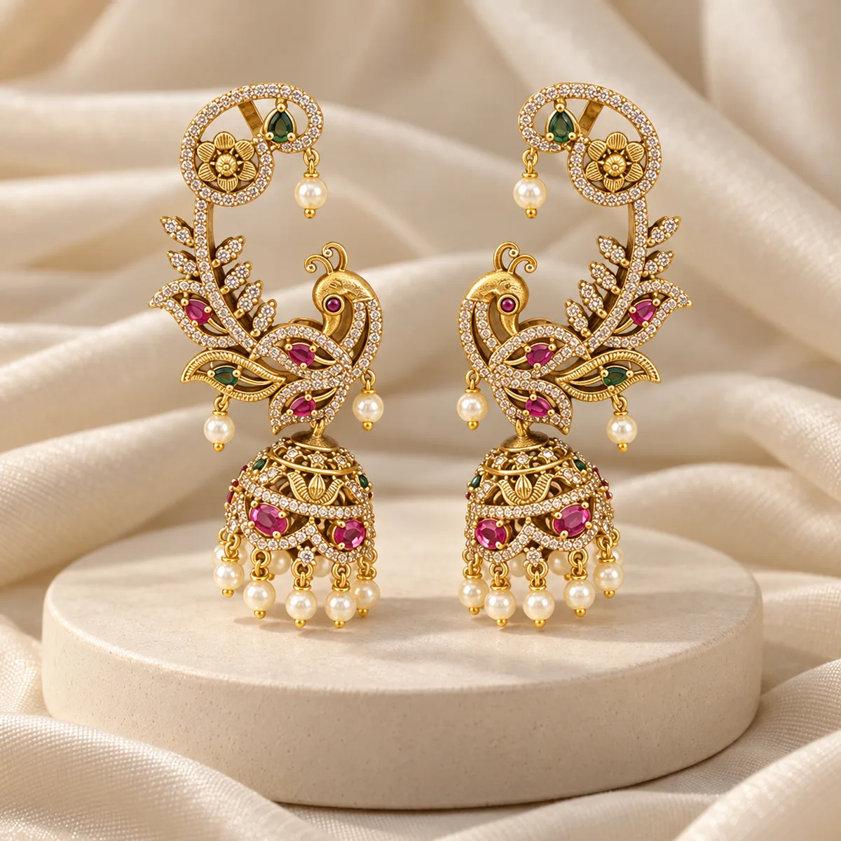 Peacock Ear Cuff Jhumka Set — view 3