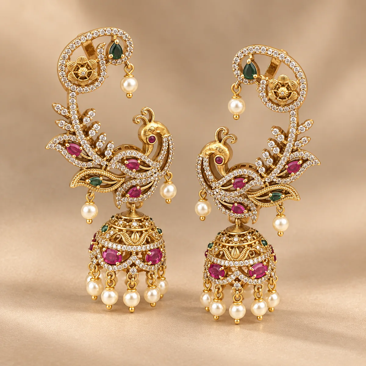 Peacock Ear Cuff Jhumka Set — view 2